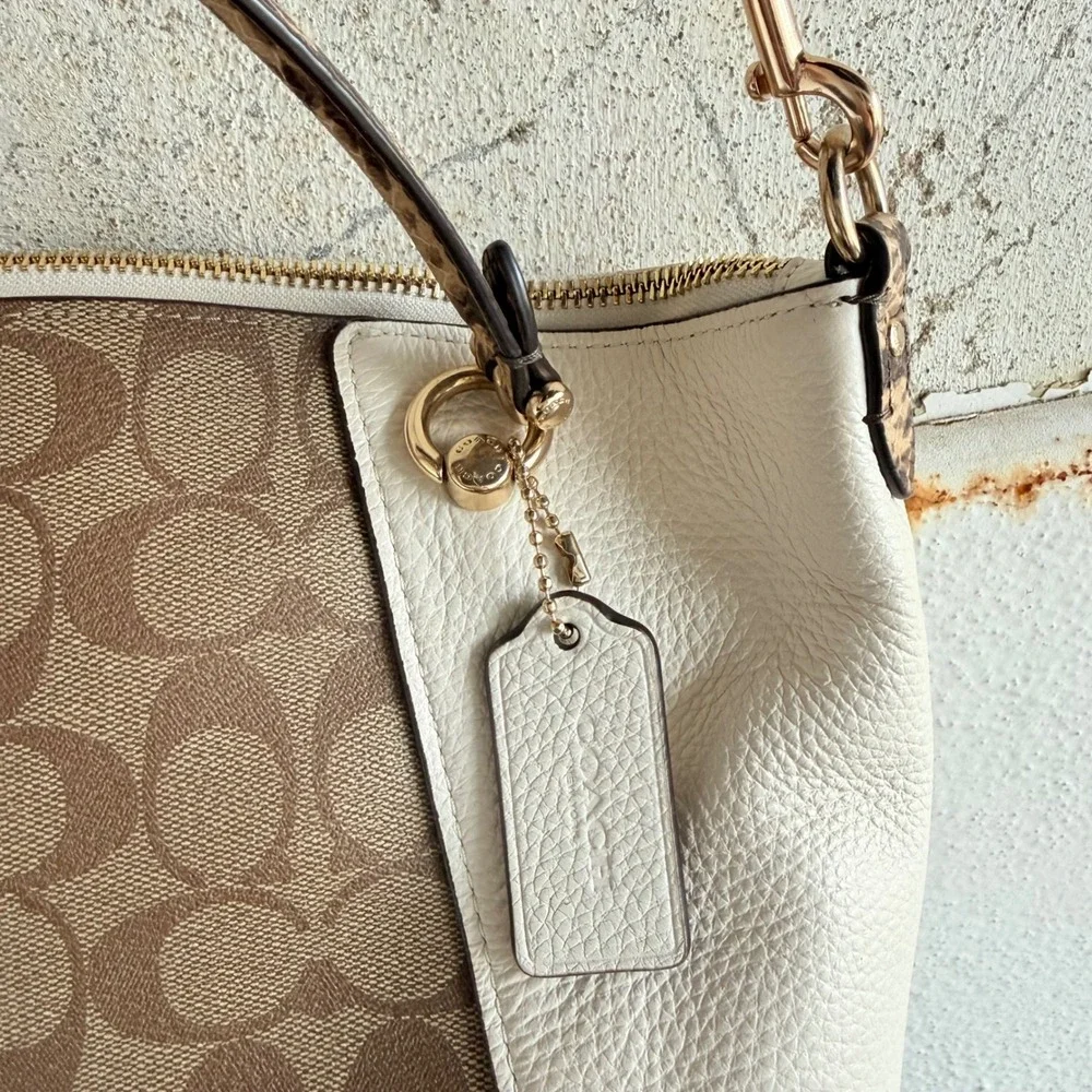 Coach Kelsey Satchel Colorblock Signature‎ Canvas Leather Bag Snakeskin C7261